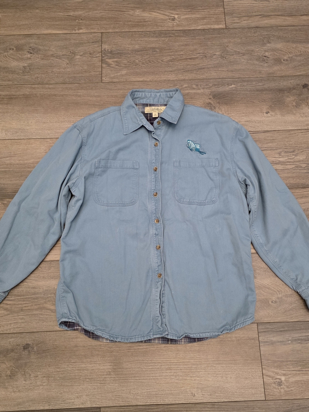 Vtg Cabela’s Heavyweight Flannel Lined Canvas Shirt Embroidered Butterfly Medium